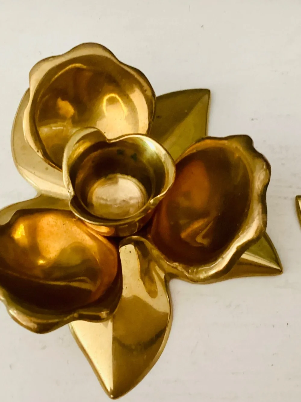 Set of 2 Solid Brass Lotus Flowers Taper Candle Holders MCM Vintage Decor Metal